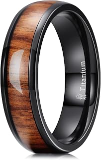 6mm Basic Black Titanium Wood Wedding Band Engagement Ring for men women Dome Polished Comfort Fit size 8.5