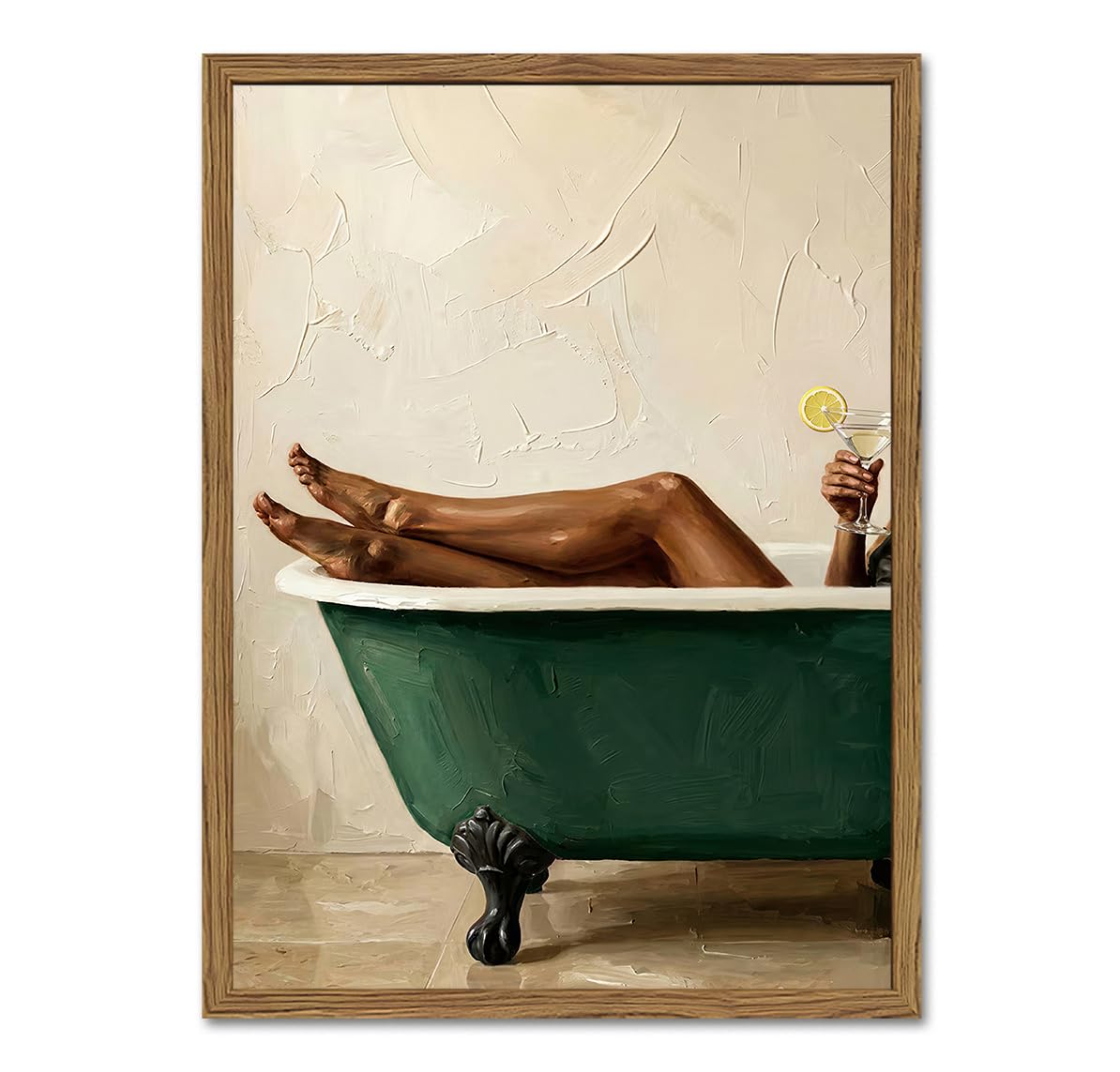 Black Woman Green Bathtub Wall Art Modern Luxury Bathroom Wall Decor Painting, Vintage Afrocentric Girl Bathroom Poster Canvas Print Picture 12x16 inch Wood Framed