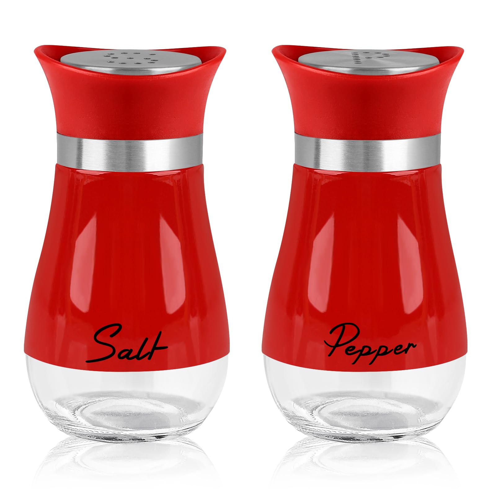 Accmor Salt and Pepper Shakers Set, 4 oz Stainless Steel Salt Pepper Shaker Containers with Glass Bottom for Kitchen Cooking, BBQ, Bar, Table, RV, Camp
