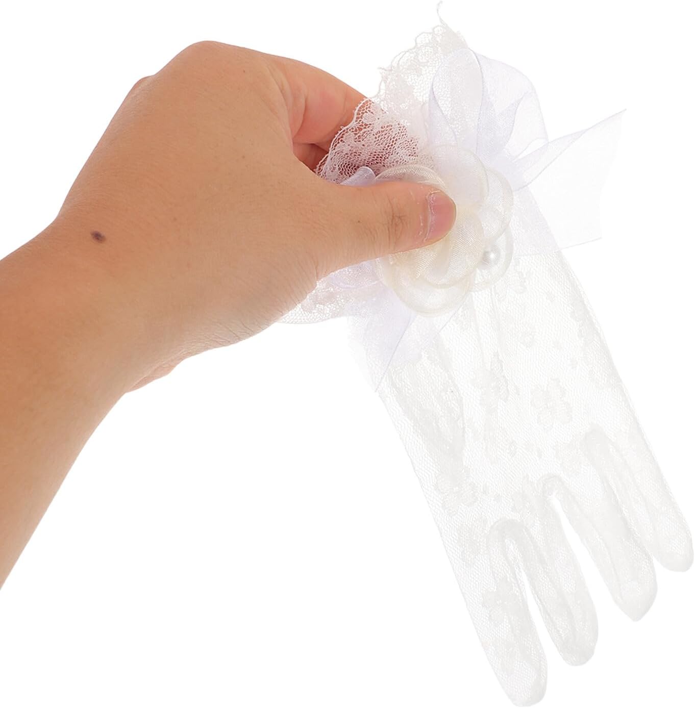 White Lace Finger Gloves 2pcs Vintage Floral Short Wedding Gloves for Women Formal Evening Tea Party Accessories