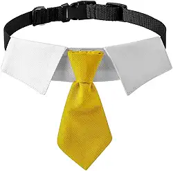 Coleira de cachorro, gravata borboleta de poliéster macio com fivela de metal para meninos grandes, médios e pequenos, smoking de cachorro (Médio, amarelo/branco)