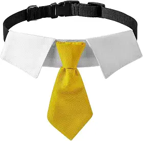 Coleira de cachorro, gravata borboleta de poliéster macio com fivela de metal para meninos grandes, médios e pequenos, smoking de cachorro (Médio, amarelo/branco)