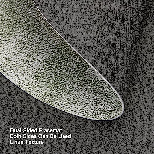Myir JUN Leather Placemats and Coaster Set of 6, Table Mats Round Waterproof Dual Sided Kitchen Place Mats Coffee Mats Heat Resistant Placemat Non-Slip Washable (set of 6, Grey Green) - Image 4