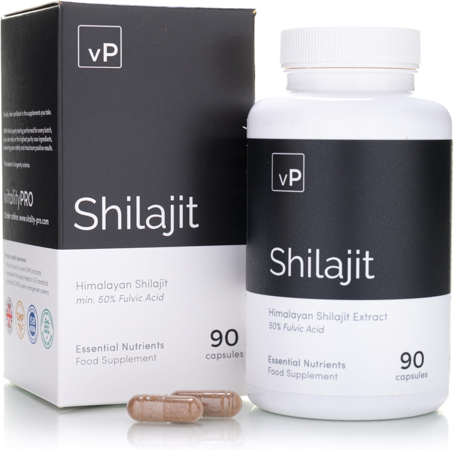 vP Vitality Pro Shilajit 250mg x 90 Capsules - Over 50% Fulvic Acid Third Party Tested - Vitality Pro Shilajit Supplement - 22.5 Grams