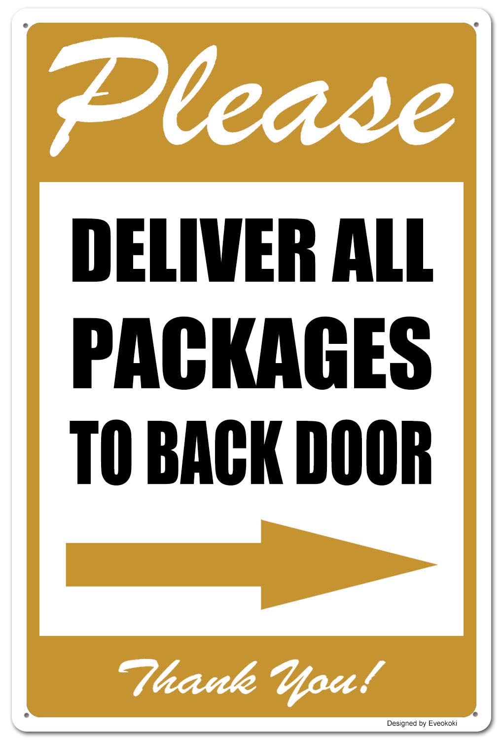 2 Pack Please Deliver All Packages to Back Door Right Arrow Thank You Signs, 8x 12 Inches Please Delivery Sign Aluminum Metal Sign