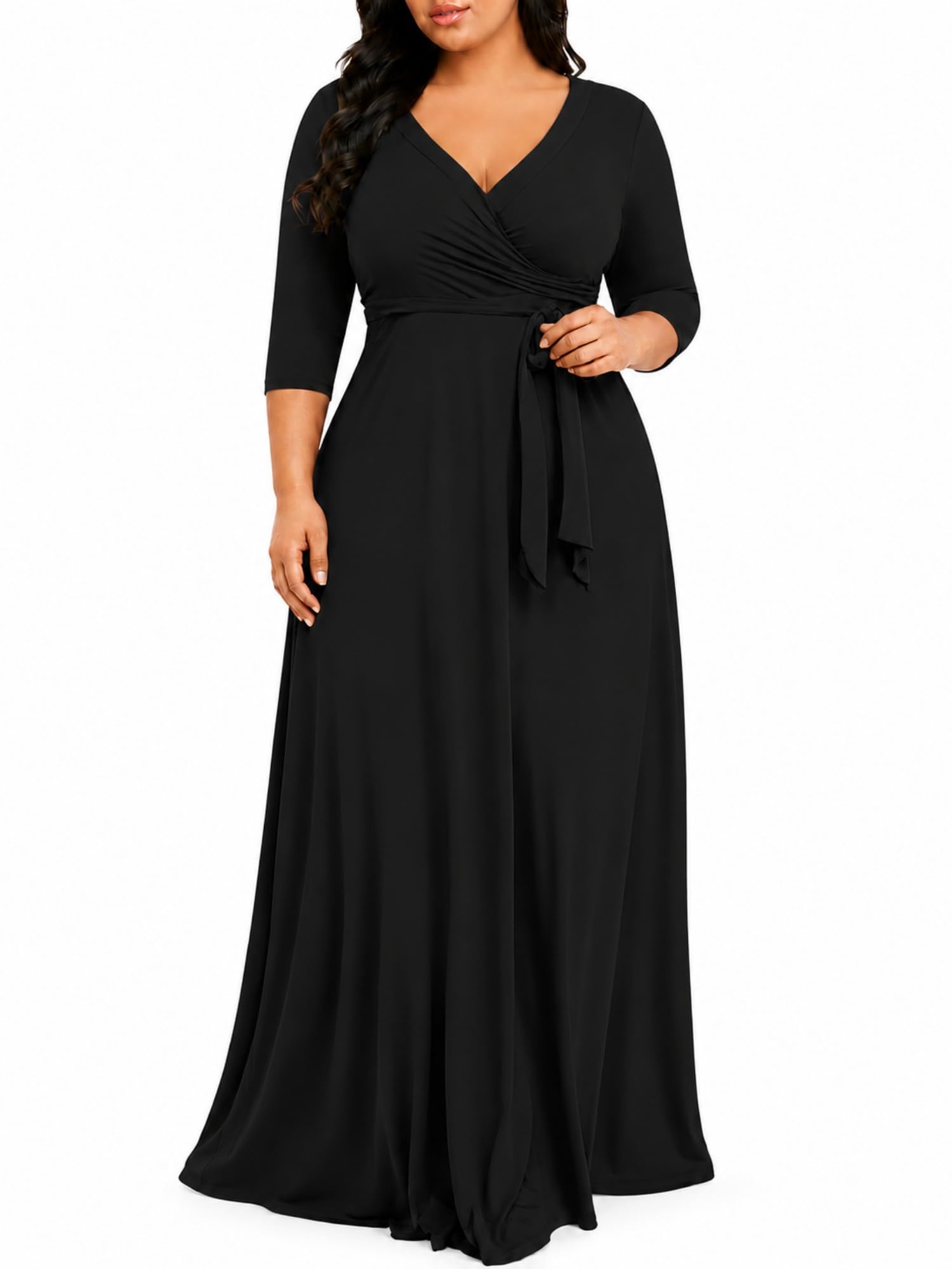PinkPatty Women's Plus Size Maxi Dresses Casual Flowy 3/4 Sleeves Dress Printed Vacation Dress for Daily Wear with Belt