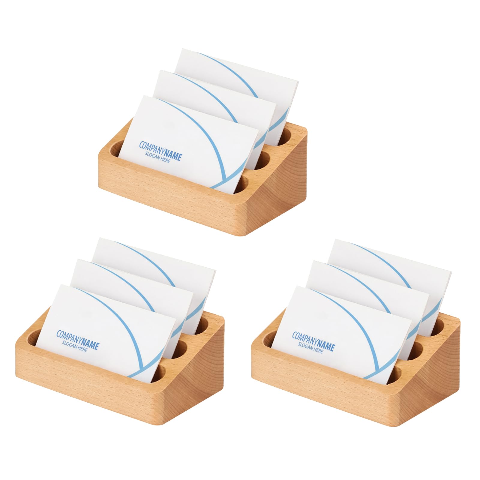 Ruksifg Wood Business Card Holder Desk 3 Grids Wooden Business Card Display Stand for Office and Home(3 Packs)