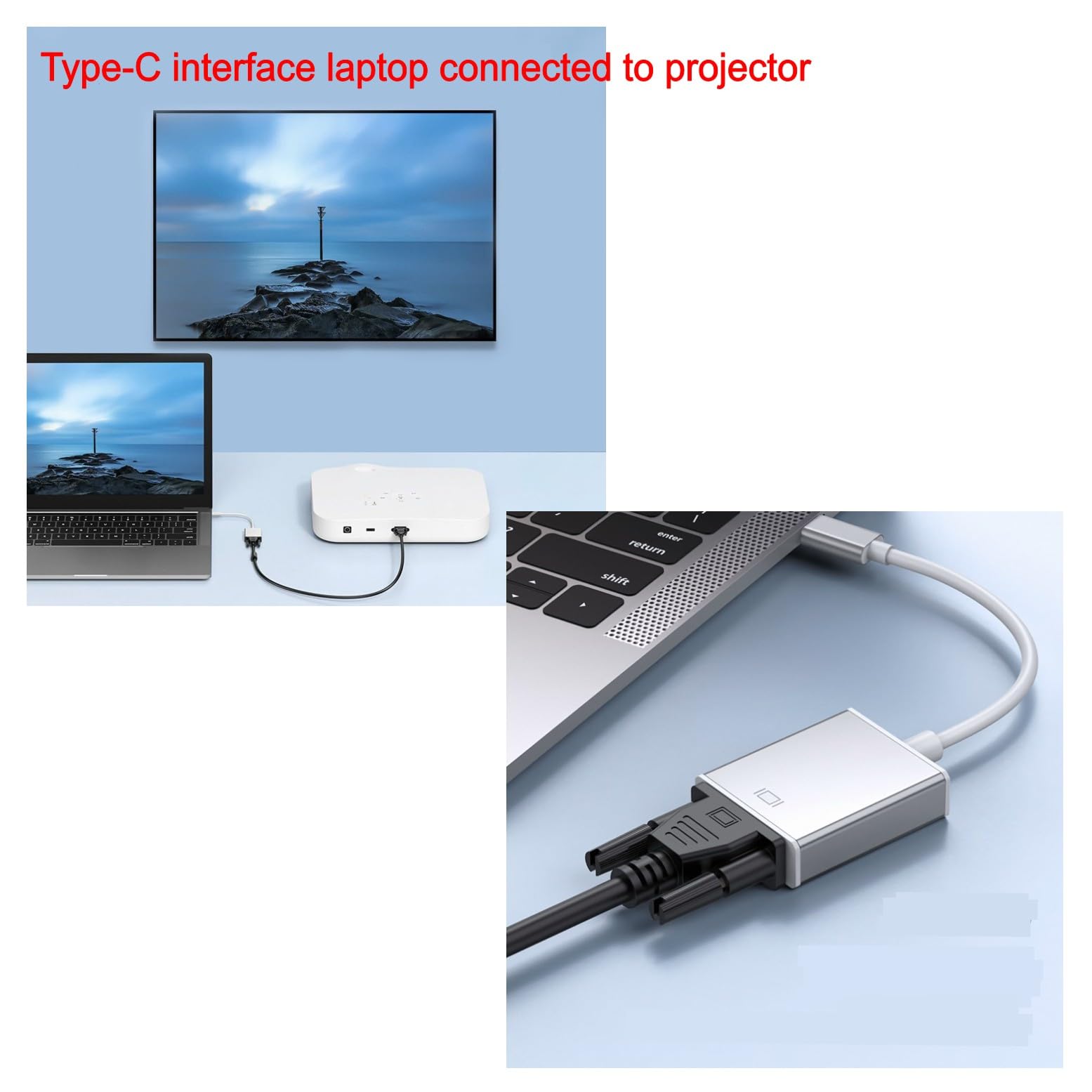 JZK USB C vers VGA Adaptateur, Thunderbolt 3/4 USB 3.1 Type-C mâle vers VGA Femelle connecteur Adaptateur pour MacBook Pro, pour iPhone 16/15 Pro/Max, pour iPad Pro, pour Lenovo, projecteur