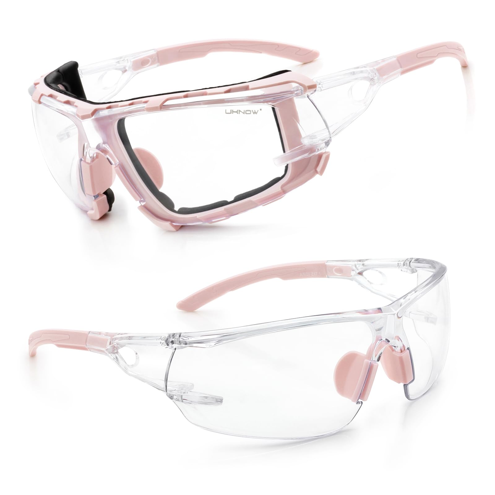 UKNOW Lunettes de sécurité – Verres enveloppants anti-buée – Joint en mousse amovible – Lunettes de protection ANSI Z87.1 – Résistant aux chocs