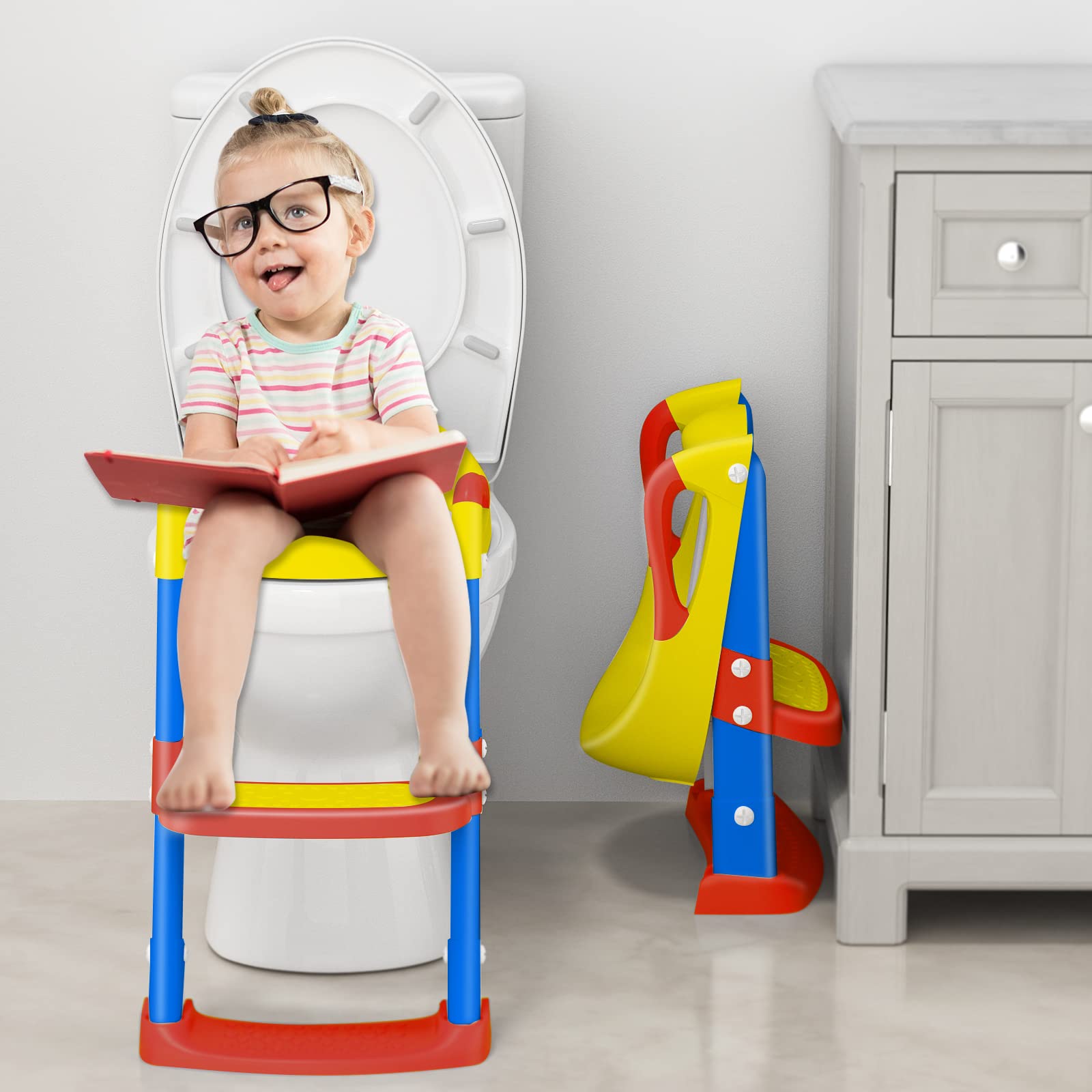 Potty Training Toilet Seat with Step Stool Ladder PU Padded Potty Seat
