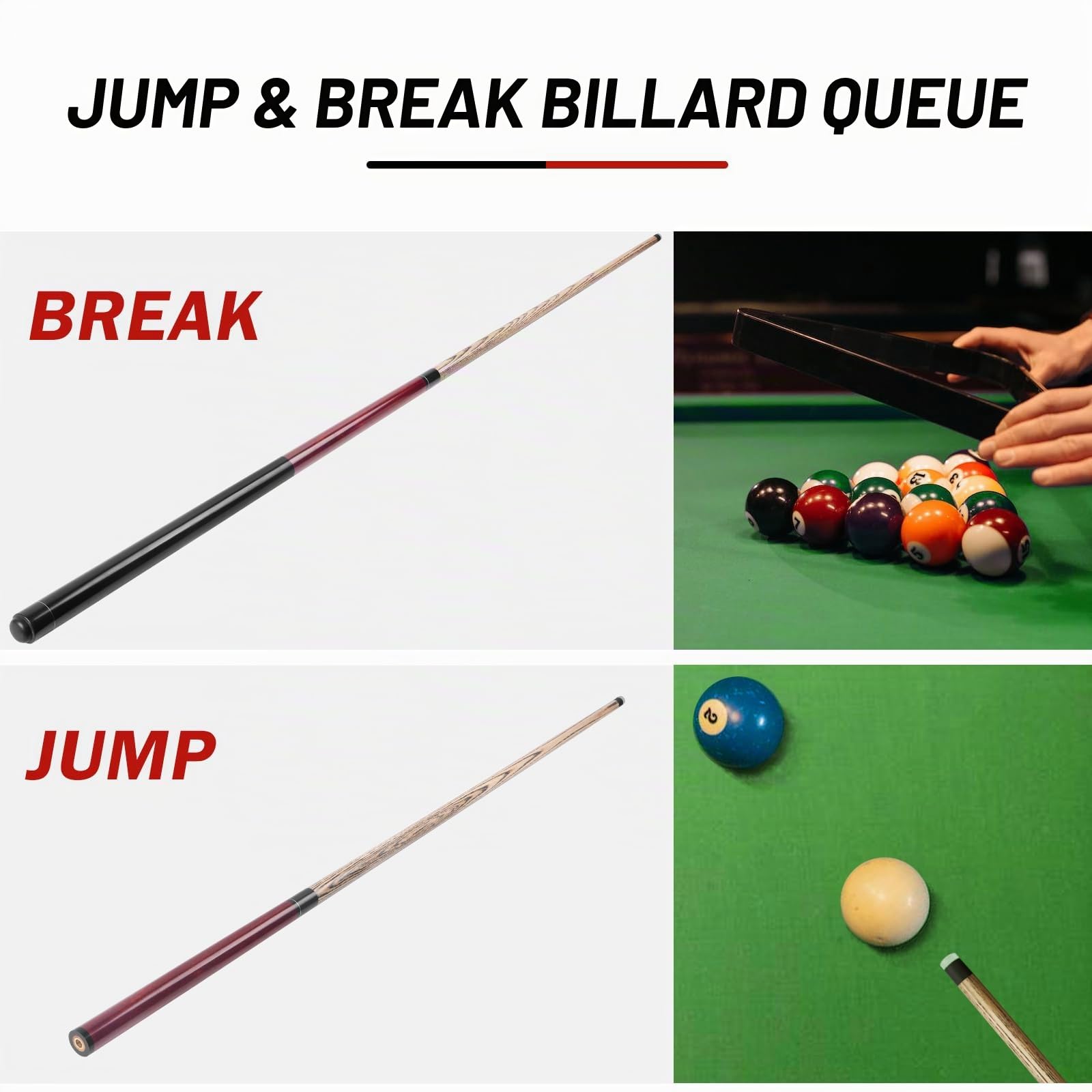 AKLOT Pool Queue, Schwerer Sprungbruch Pause Billard Queue 21/23/23~25/28oz 1 Stück Pool Stick 14mm Bakelite Tip für Explosive Breaks und Mühelose Sprünge