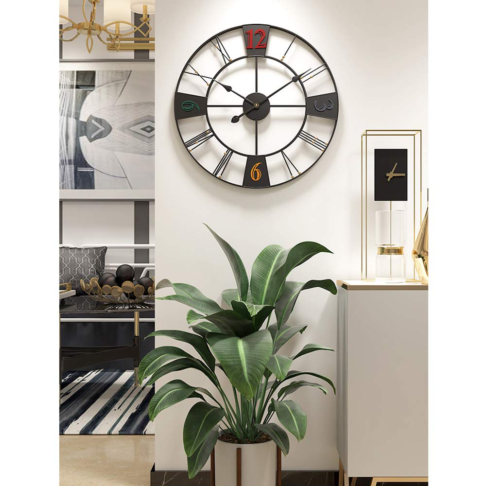 Reloj de Arte de Hierro, Reloj de Pared silencioso de Metal, Reloj sin tictac de 20 Pulgadas, Reloj Colgante de decoración Creativa, para el hogar, Sala de Estar, Cocina,
