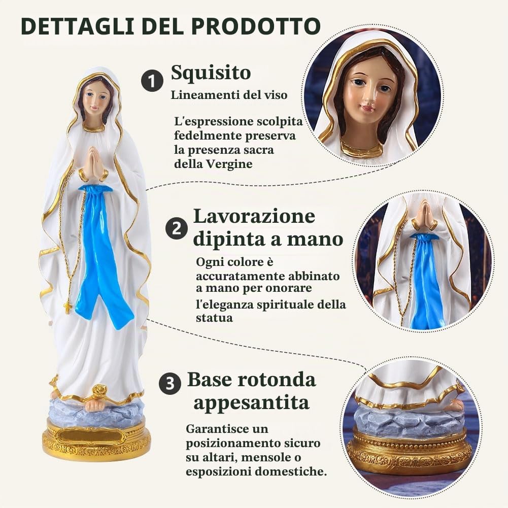 QIANLING Statua della Vergine Maria di Lourdes, statuetta cattolica della Beata Vergine Madre Maria da 30 cm, regalo cattolico in resina, decorazione religiosa adatta, spazio interno (30 cm), blu,