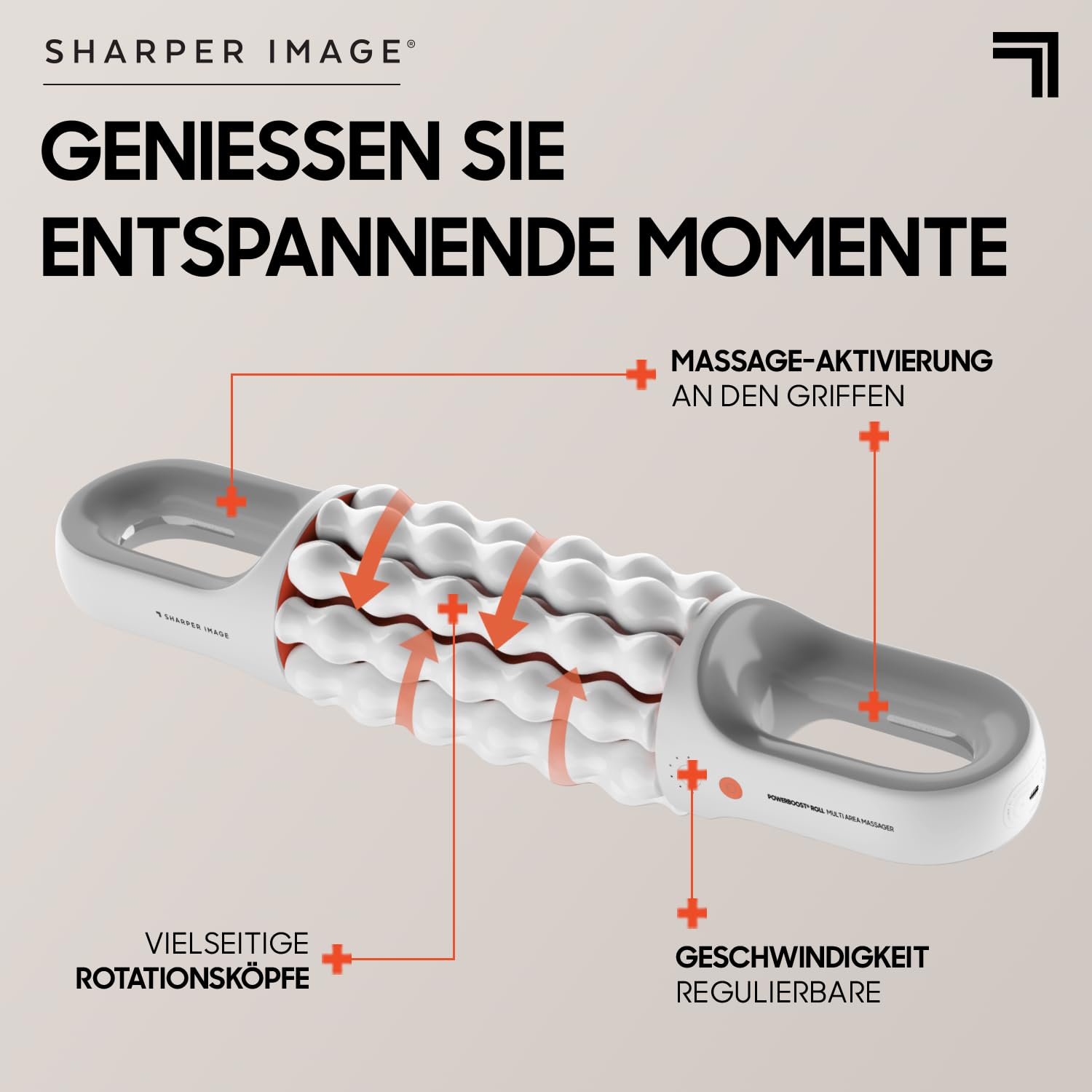 SHARPER IMAGE - Kabellose & wiederaufladbare Multi-Zonen-Massagerolle