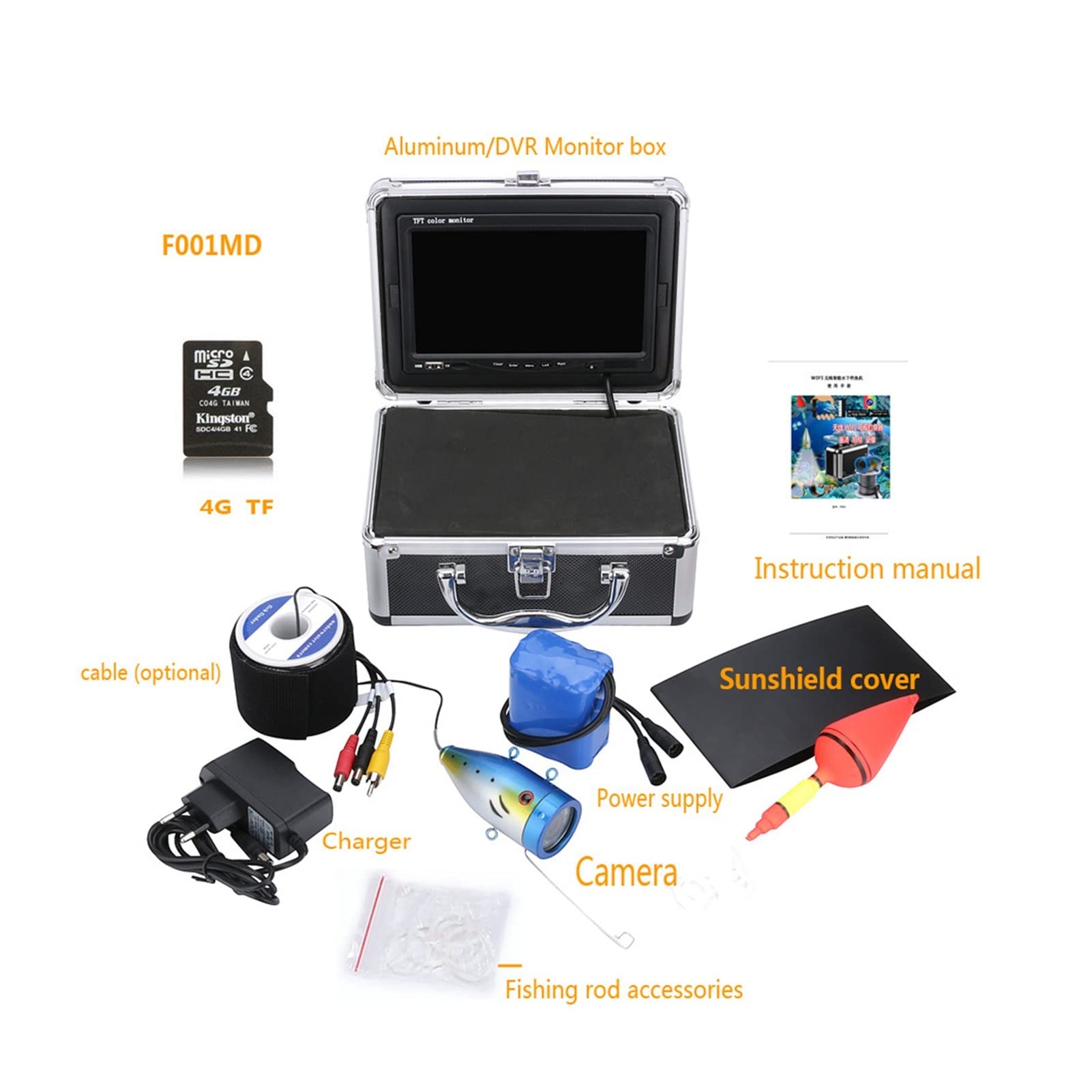2. 0m / 30m 50m 7 '' Farbe digital LCD 1000TVL. Fischfinder HD-DVR. Recorder wasserdichte Angelvideo Unterwasser-Fischereikamera Multifunktion(SYF001MD-30M)