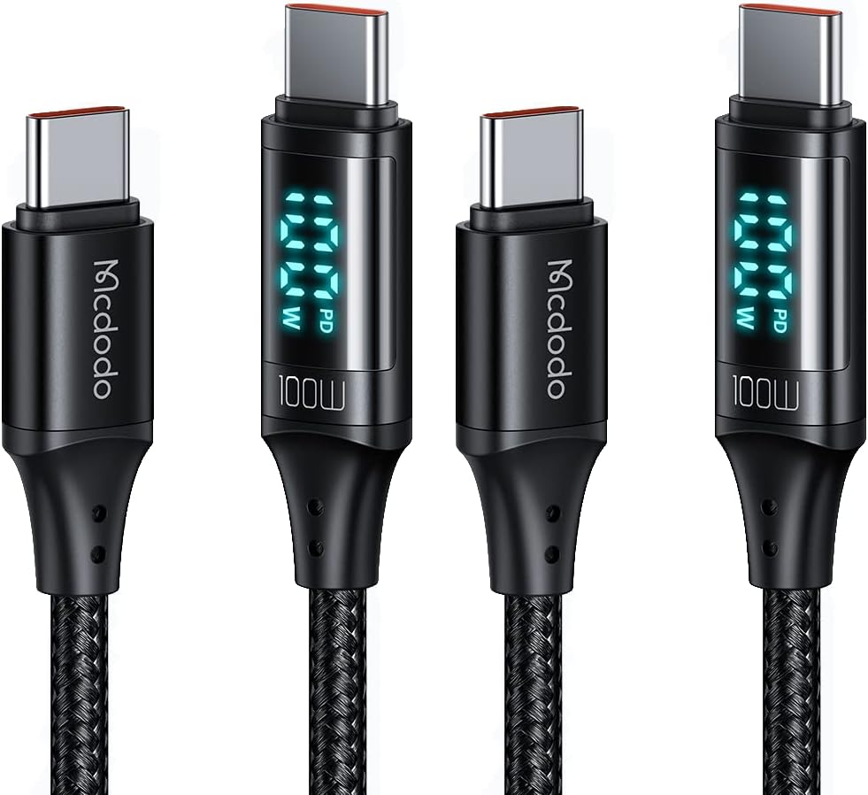 [2 Pack USB C to USB C, Cable 5A PD100W Cord LED Display QC5 Super Fast Charging Type-C 480Mbps Data Compatible with Phone 16/15 Pro Max/Pad MacB Pro Air Thunderbolt Samsung Galaxy PS5