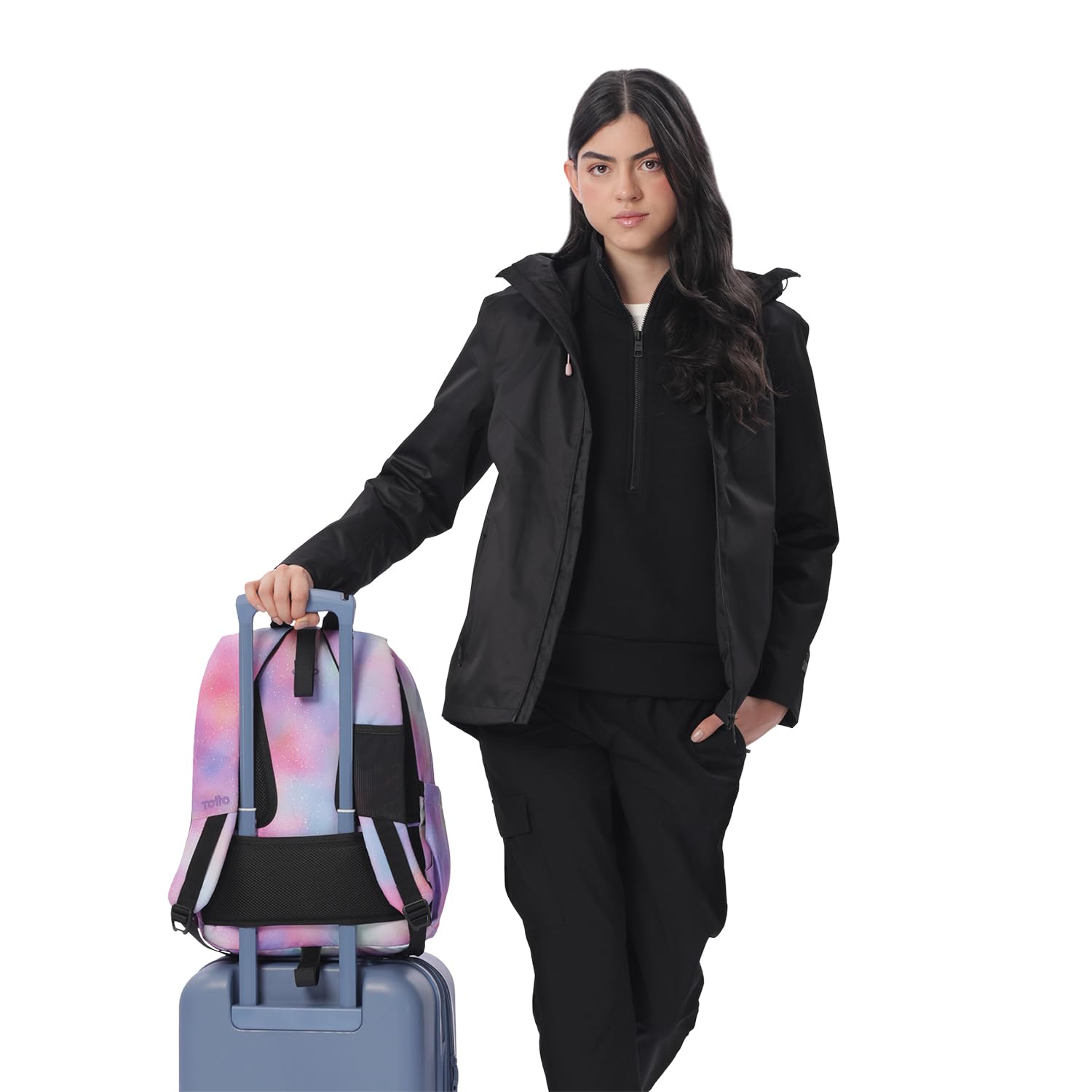 TOTTO - Mochila Escolar Adaptable a Carro, Modelo Acuareles Glitter, Capacidad 20 L, Bolsillo para Pc 14", 2 Bolsillo Botella, Espaldar Ergonómico con Flujo de Aire, Correas en S, Estampado Bloom