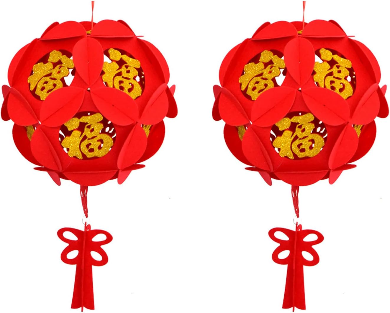 2 Pcs Chinese LanternsRed Palace Lanterns Printed Glitter Fu,Nonwoven
