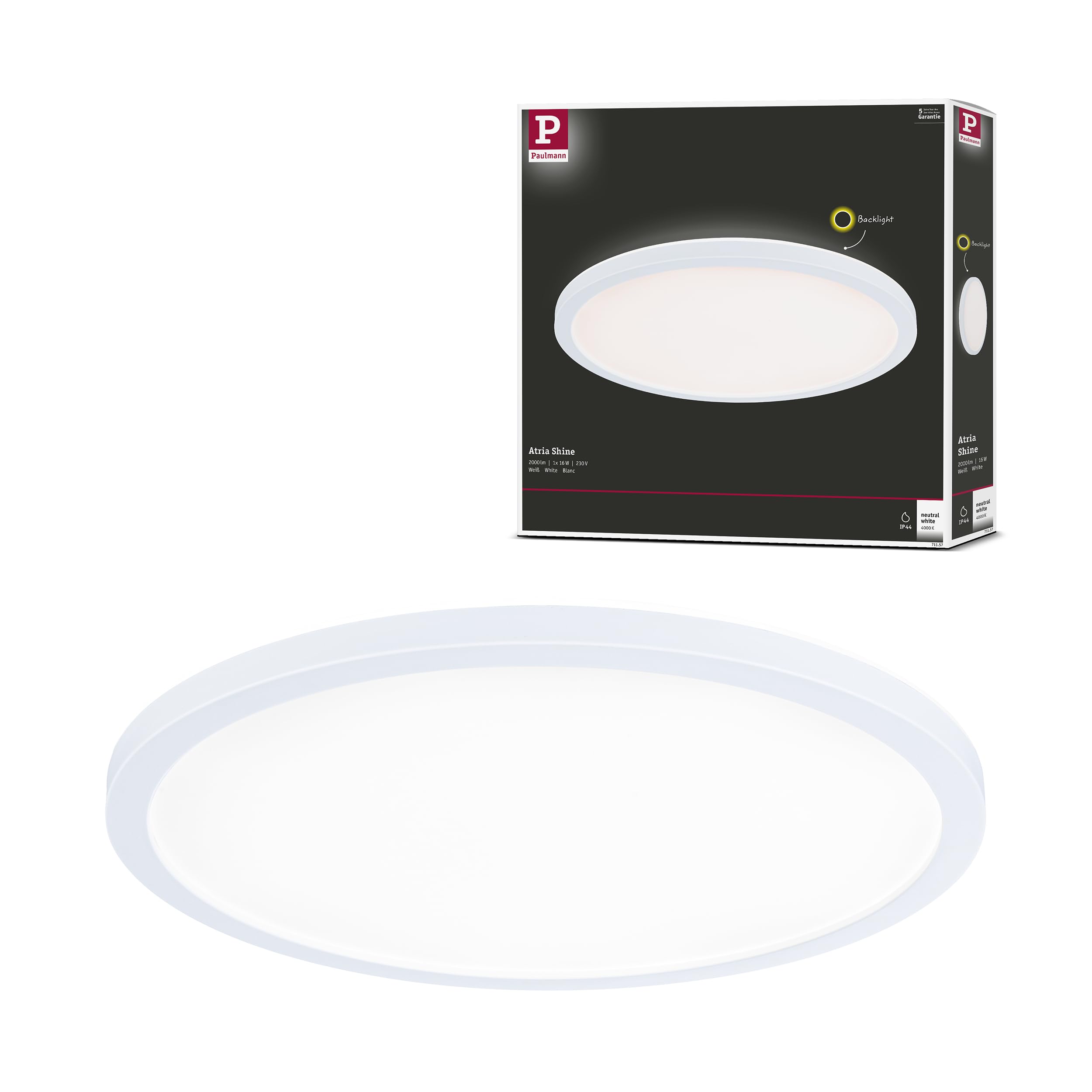Paulmann 71157 LED Panel Atria Shine Backlight IP44 Round 293mm 16W 1600lm 4000K White Ceiling luminaire