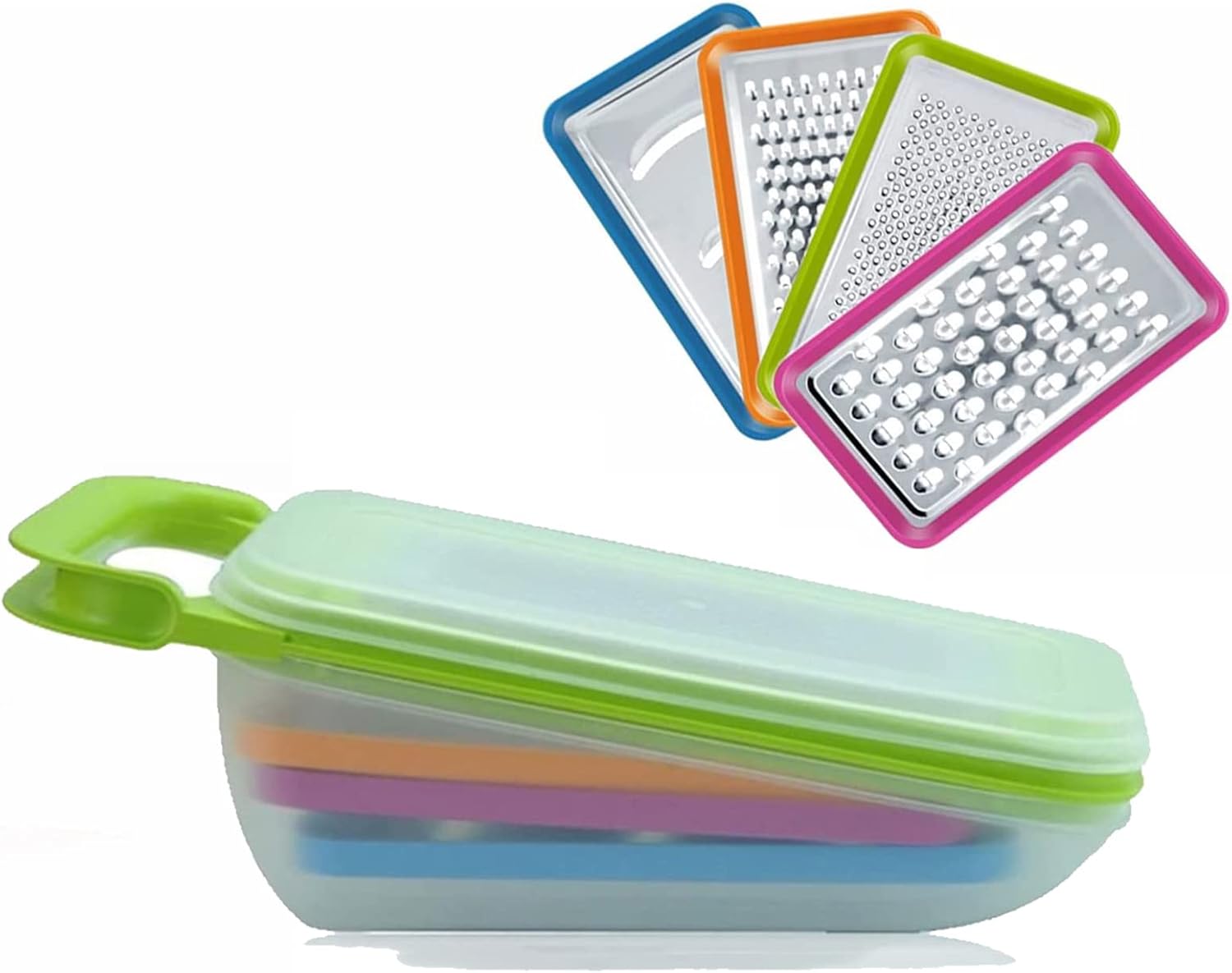 Good Grips Complete Grater & Slicer Set 4 in 1 Onion Chopper, Vegetable Slicer, Fruit and Cheese Cutter Container With Storage Lid (Green) 4 in 1,green