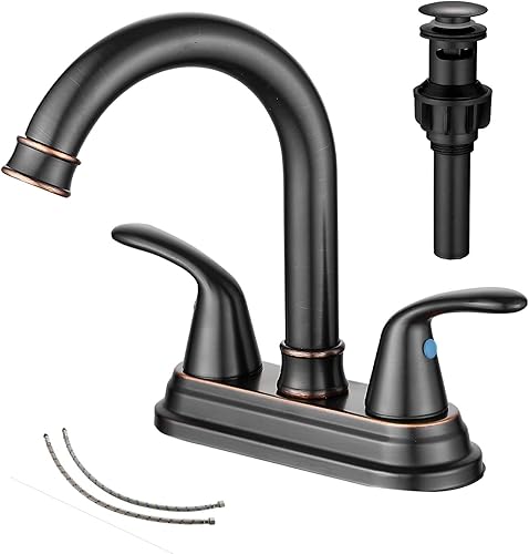 GGStudy - Grifo de baño de bronce aceitado con 2 manijas de 4 pulgadas, juego central de bronce para autocaravana, grifo de tocador con montaje de