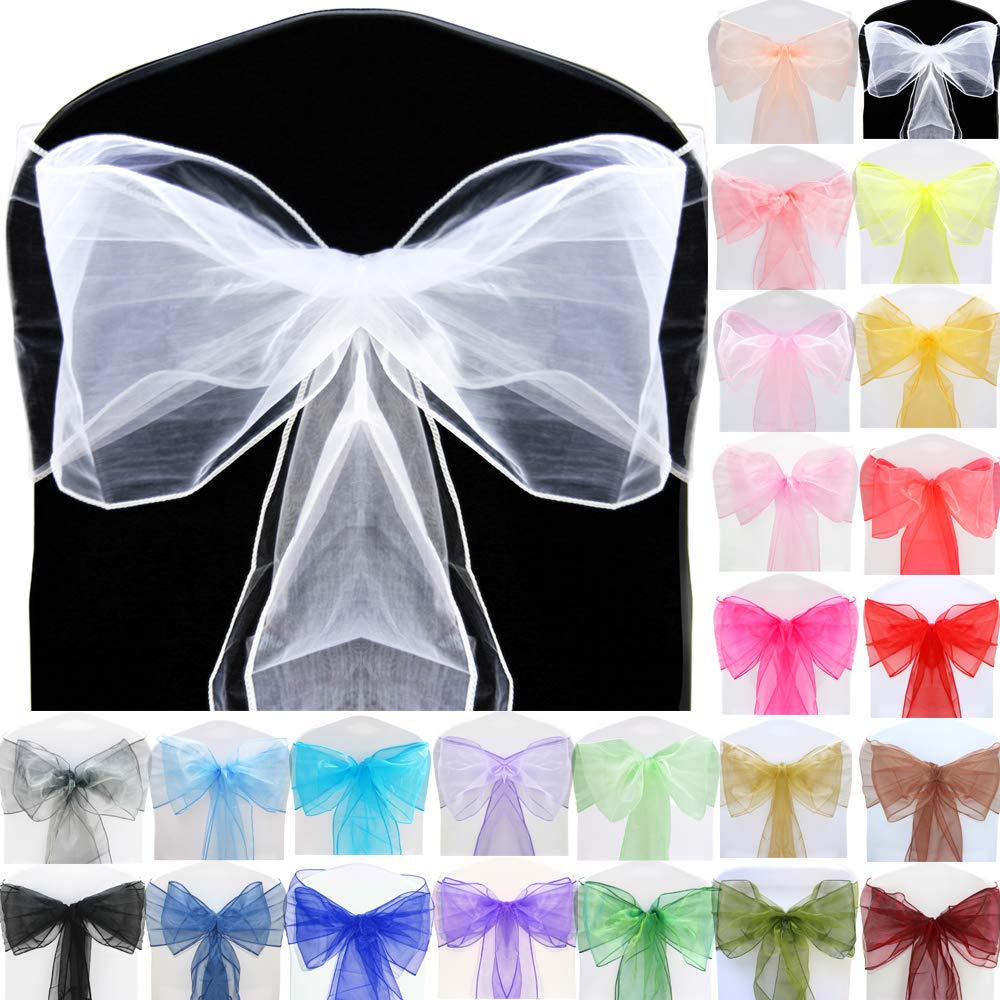 Time to Sparkle 150pcs 22x280cm White Organza Sashes Wider Sash Fuller Bows Chair Cover Bows Sash for Wedding Party Birthday Decoration