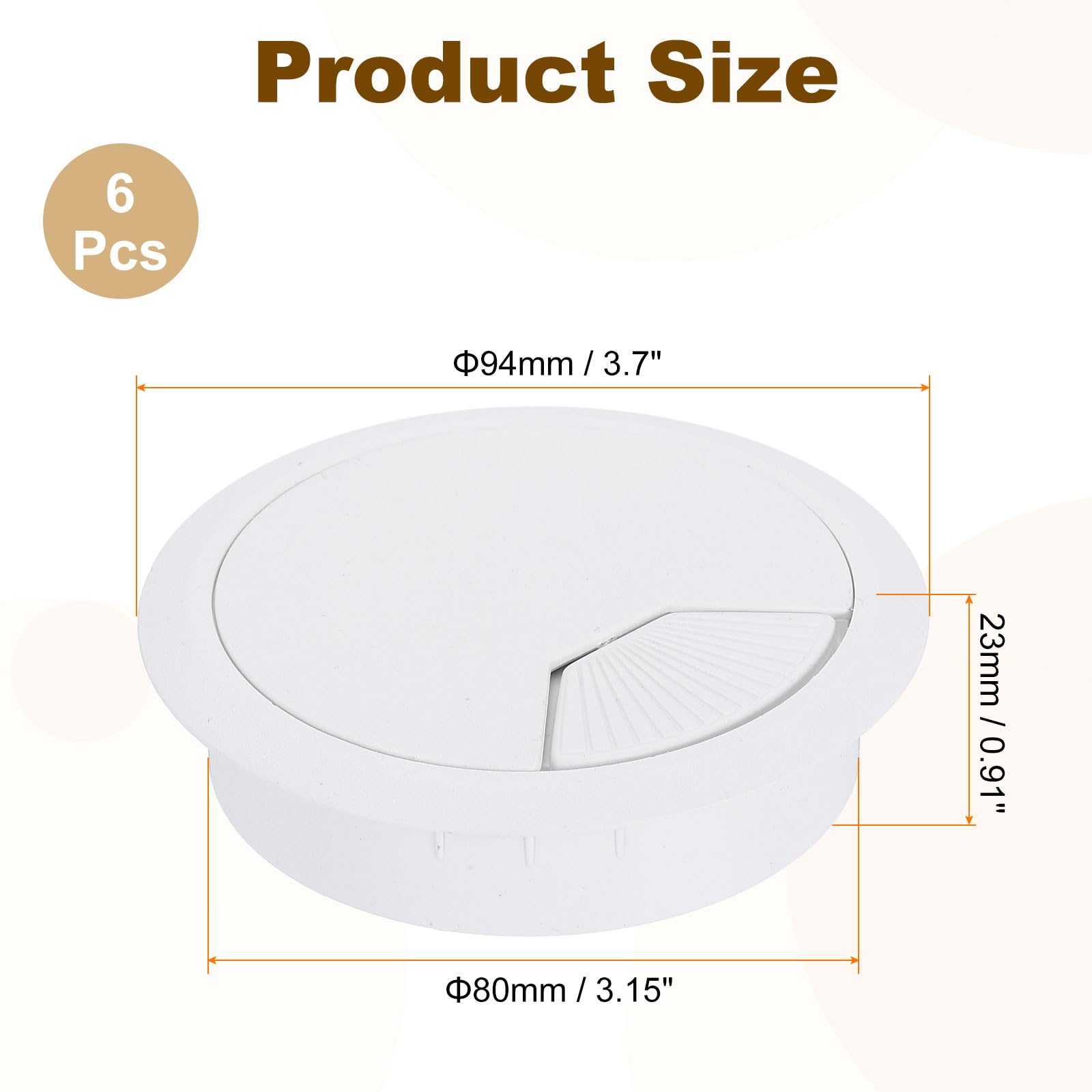 uxcell 6 Pcs 80mm (3.15 Inch) Desk Grommet, Plastic Cable Hole Cover, Wire Cord Cable Organizer for Home Office Computer Desk Cabinet, White