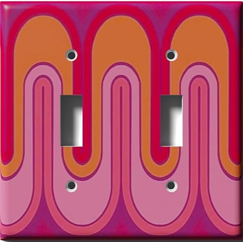 Miniatura 15 de Cubierta decorativa para interruptor de luz con ondas retro rojas, placa de pared de palanca individual Single Toggle,Salida doble dúplex,Double