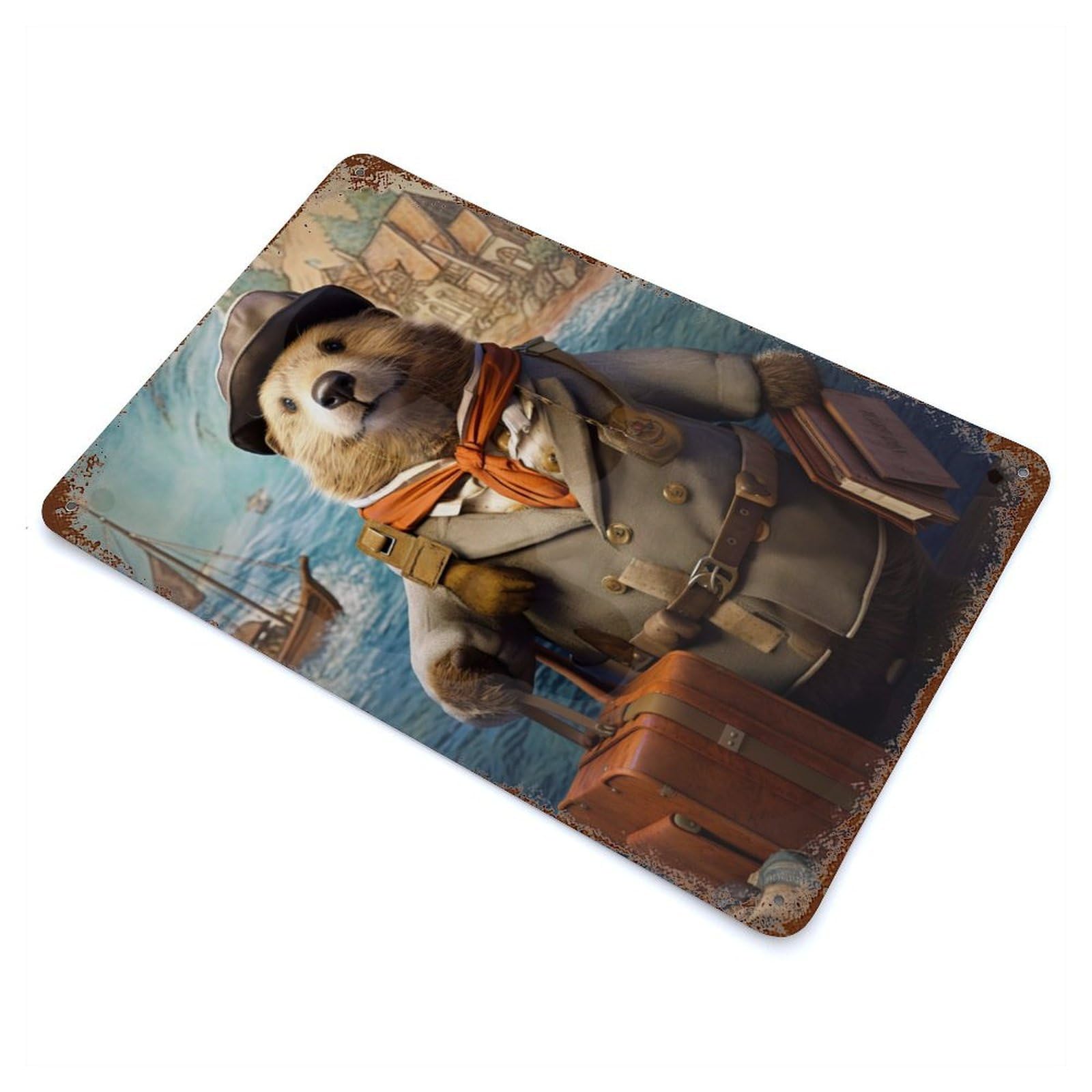 Garage Style Travel Guide Sea Otter Aged Metal Wall Plaque 11.8"x7.9", Farmhouse Wall Decor for Bar And Workshop