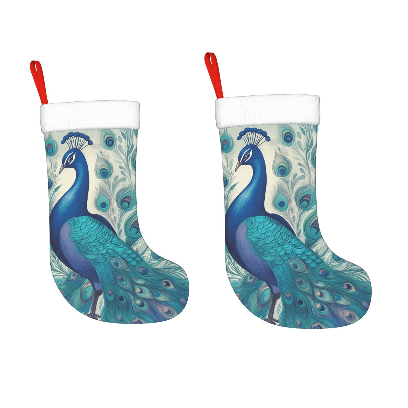 KLOPH 2 Pack 18 Inches Christmas Stockings Personalized Cute Peacock Xmas Stocking Hanging Decoration Fireplace Stocking for Holiday Xmas Tree Christmas Fireplace Decor Gifts