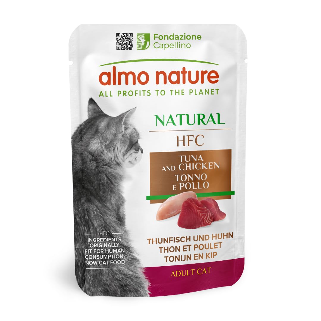 Almo Nature HFC Natural – Nourriture Humide pour Chats Adultes – Thon et Poulet – 55 g, Lot de 24 Sachets