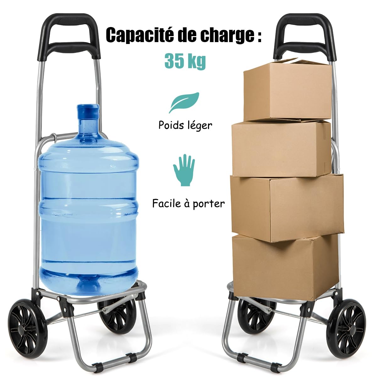 Caddie de Courses Pliable 35L, Chariot de Courses à 2 roulettes, Sac Amovible, Charge Max A332 Caddie de Courses Pliable 35L, Chariot de Courses à 2 roulettes, Sac Amovible, Charge Max A332