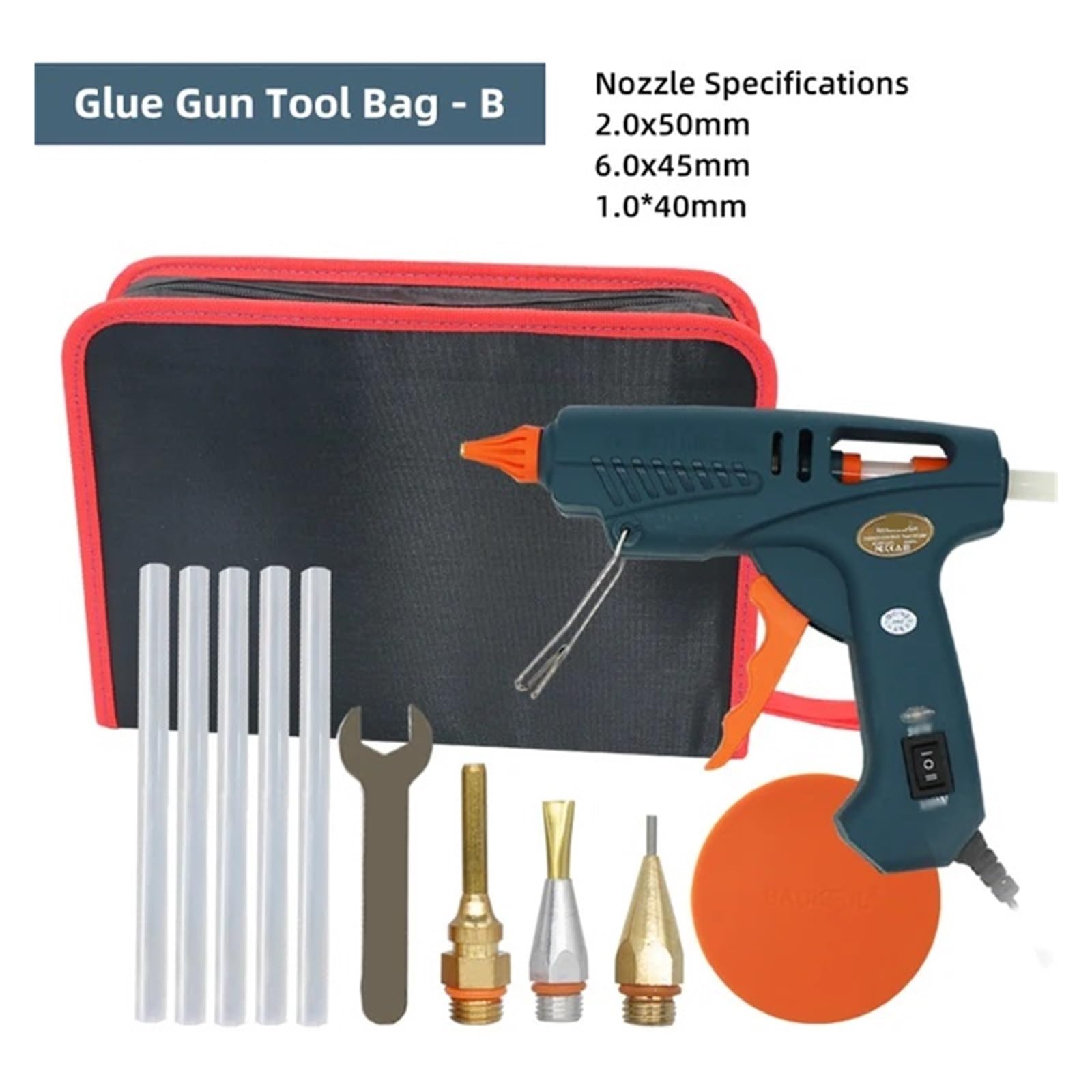 Heißklebepistolen-Werkzeugtasche, 50 W/150 W, 100, Heißklebepistole, Kupferdüse for 11 mm Klebestift, for Handwerk, Schule, Heimwerken, Kunst, Zuhause, schnelle Reparaturen(100W,Set B)