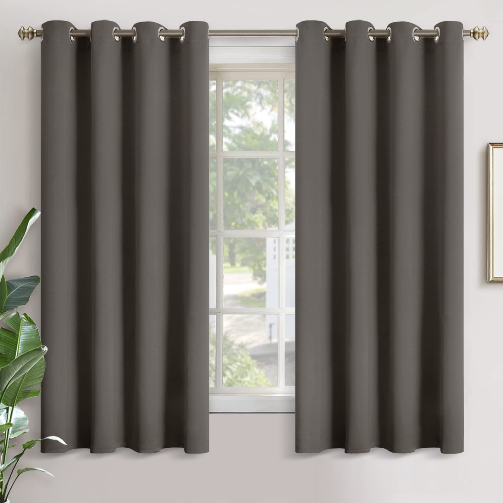 YoungsTex Blackout Curtains for Bedroom - Thermal Insulated with Grommet Top Room Darkening Noise Reducing Curtains for Living Room, 2 Panels, 52 x 63 Inch, Grey — image 1