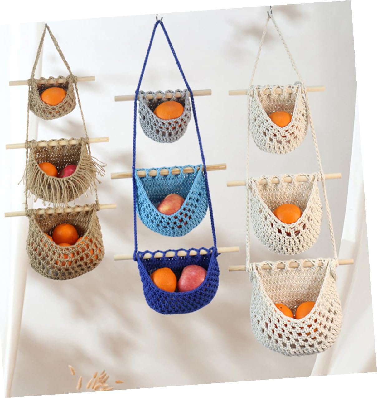 Hanging Fruit Basket Cotton Rope Woven Kitchen Organizer for Fruits and Vegetables Home Storage Decorative Hanging Basket for Wall and Door Use