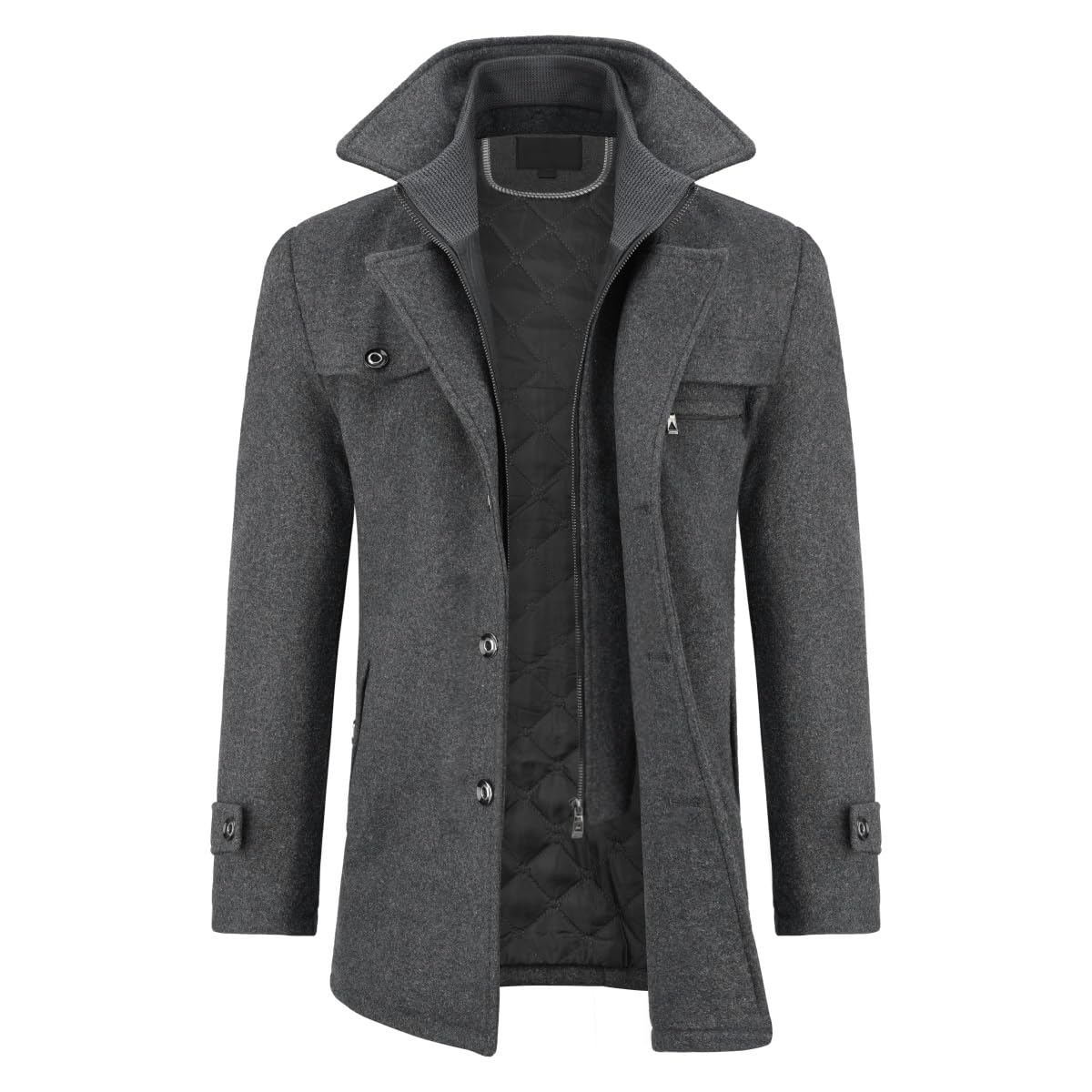 Allthemen Cappotto da Uomo in Lana Trench Slim Fit da Lavoro Corto Business Trench Coat Soft Touch Calda Invernale Coat