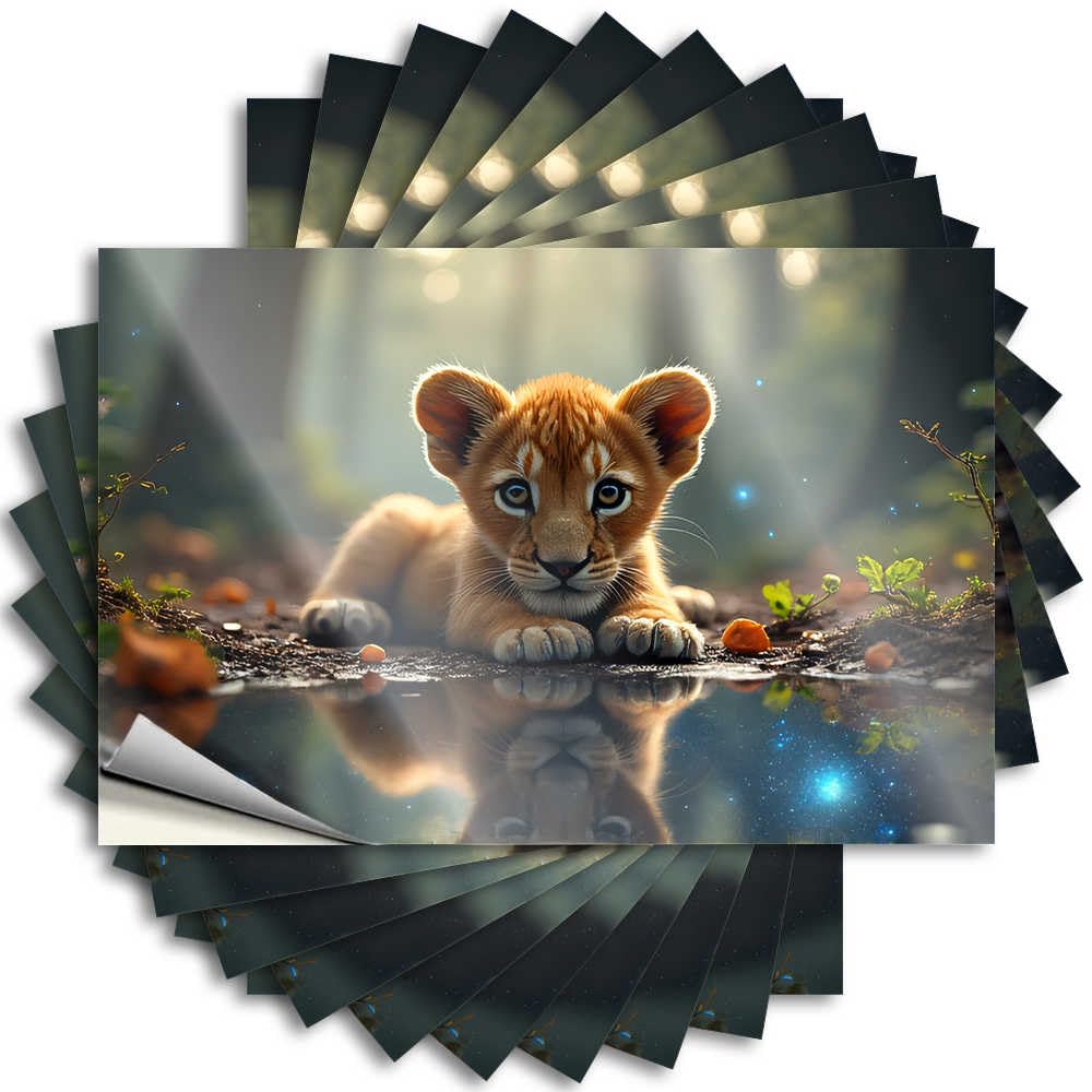 Tattoo Basement Decor Durable Vinyl - Adorable Lion Cub in The Enchanted Forest Hat for Hunting Use(8X12CM)