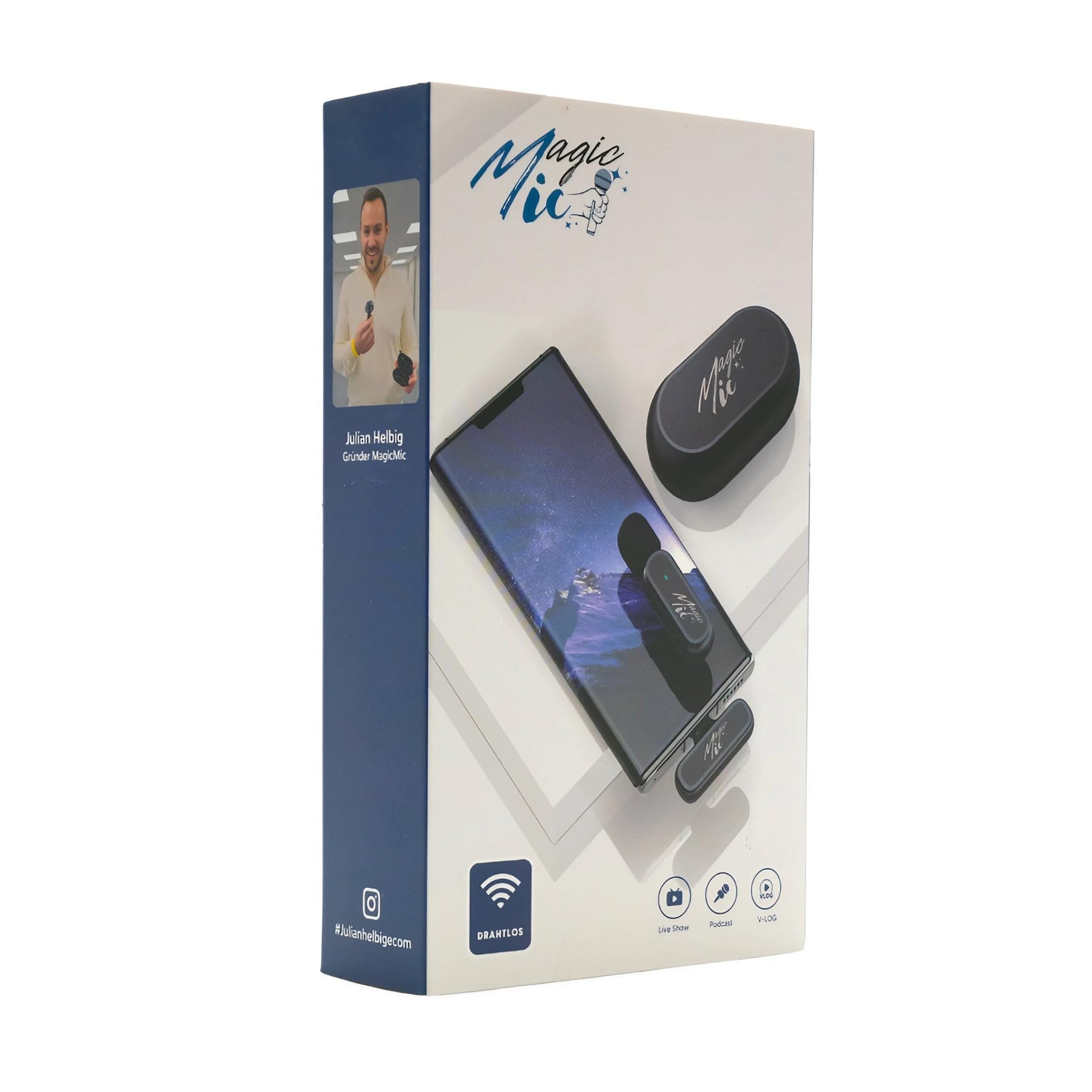 MagicMic™ 2. Generation Wireless Mikrofon Einsteiger-Set (1 Sender + 1 Empfänger) Plug & Play Inkl. Ladebox & Geräuschunterdrückung Einfaches Ansteckmikrofon für Handy, TikTok & Vlogs