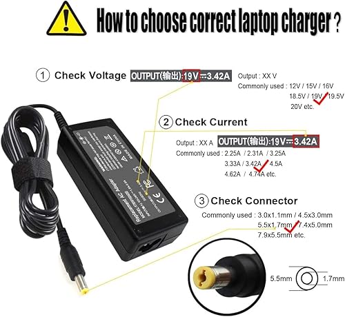 Cargador adaptador de CA de repuesto para Acer Aspire One 533-13083, 533-13182, 533-13426; Acer Aspire One 533-13531, 533-13827, 533-13856; Acer