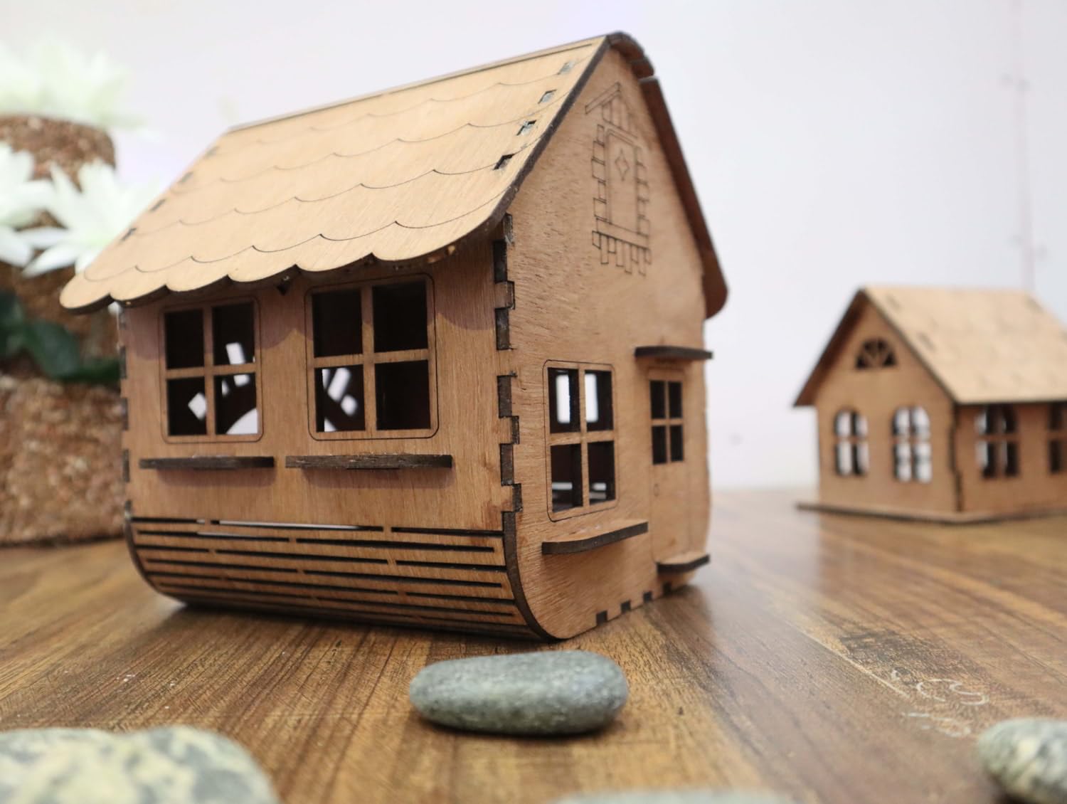 MeeCraft Wooden House Design Tealight Candle Holder for Christmas Decoration - Tealight Stand for Home Decor, 13.5x13x16 cm (Brown) 2