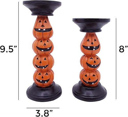 Miniatura 3 de Portavelas de calabaza de Halloween para chimenea, decoración de Halloween, 9.5 pulgadas de alto, portavelas de Halloween de poliresina para