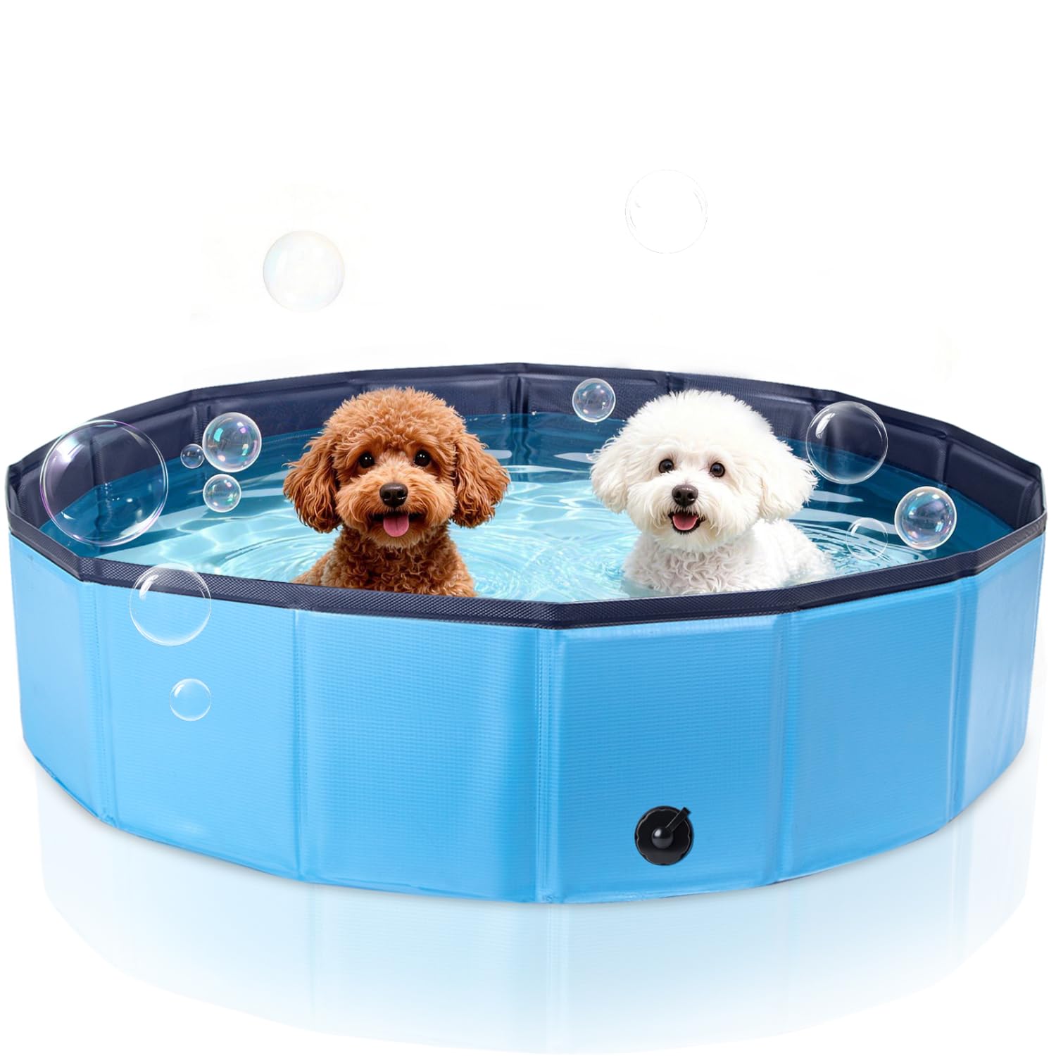 Nobleza Foldable Dog Paddling Pool 80x20cm, PVC Pet Swimming Pool, Portable Dog Bath Tub with Drain Plug, Non-Slip Outdoor Garden Folding Pool, Blue
