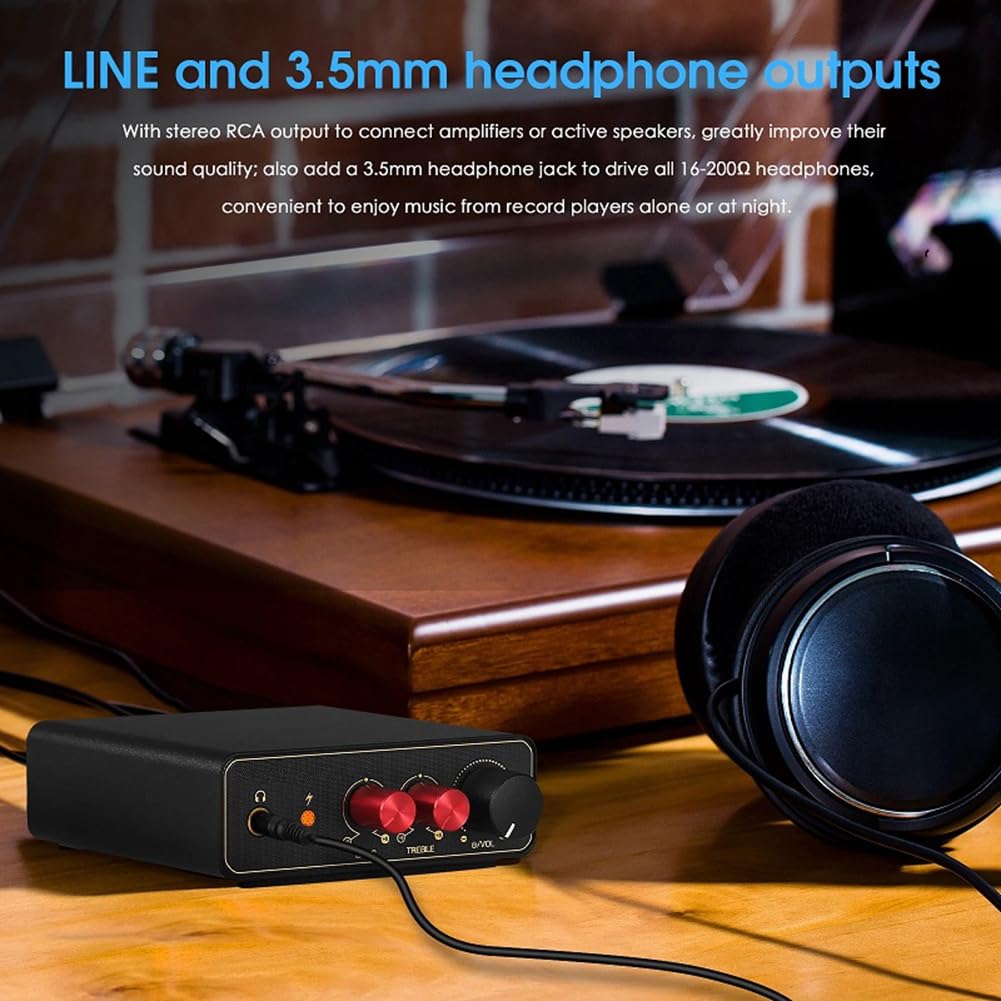 Preamplificatore RIAA Mini MM/Phono Stage per Giradischi/Giradischi in Vinile LP con Uscita Cuffie da 3,5 mm