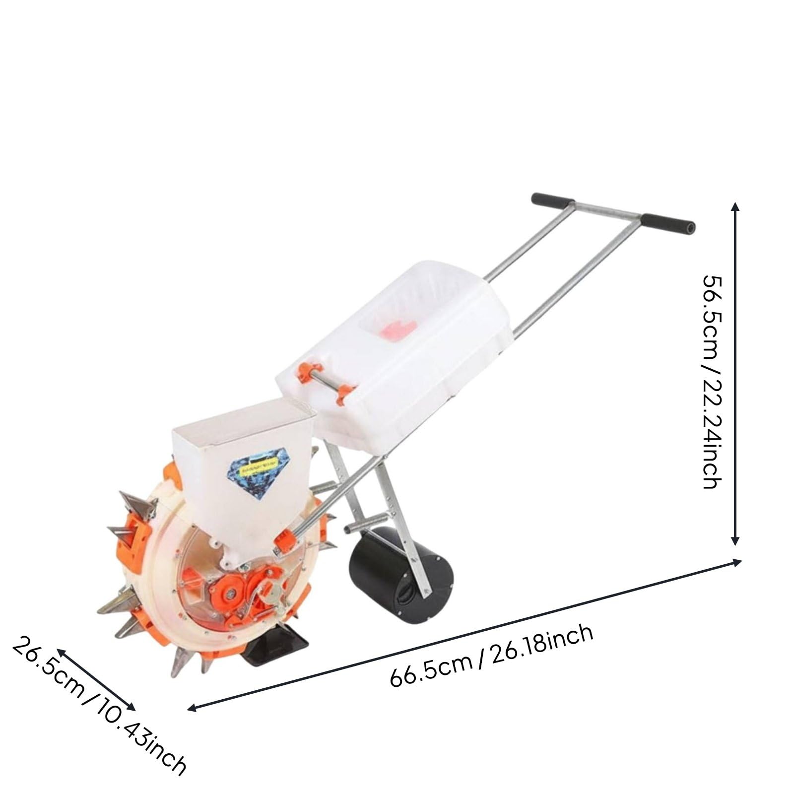 Seminatrice Manuale a Spinta Alta Efficienza Seminatrice e Spandiconcime Combinata Profondità di Piantagione Regolabile Piantatrice a Rullo Manuale, L 35CM, 5-Ugelli