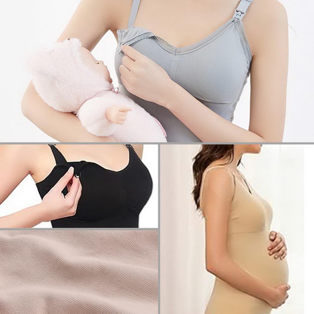 Lot de 2 Haut d'allaitement de Grossesse, Débardeurs de Maternité Camisole Tank Top pour Femmes sans Armatures Tops d'allaitement sans Couture avec Rembourrage Amovible
