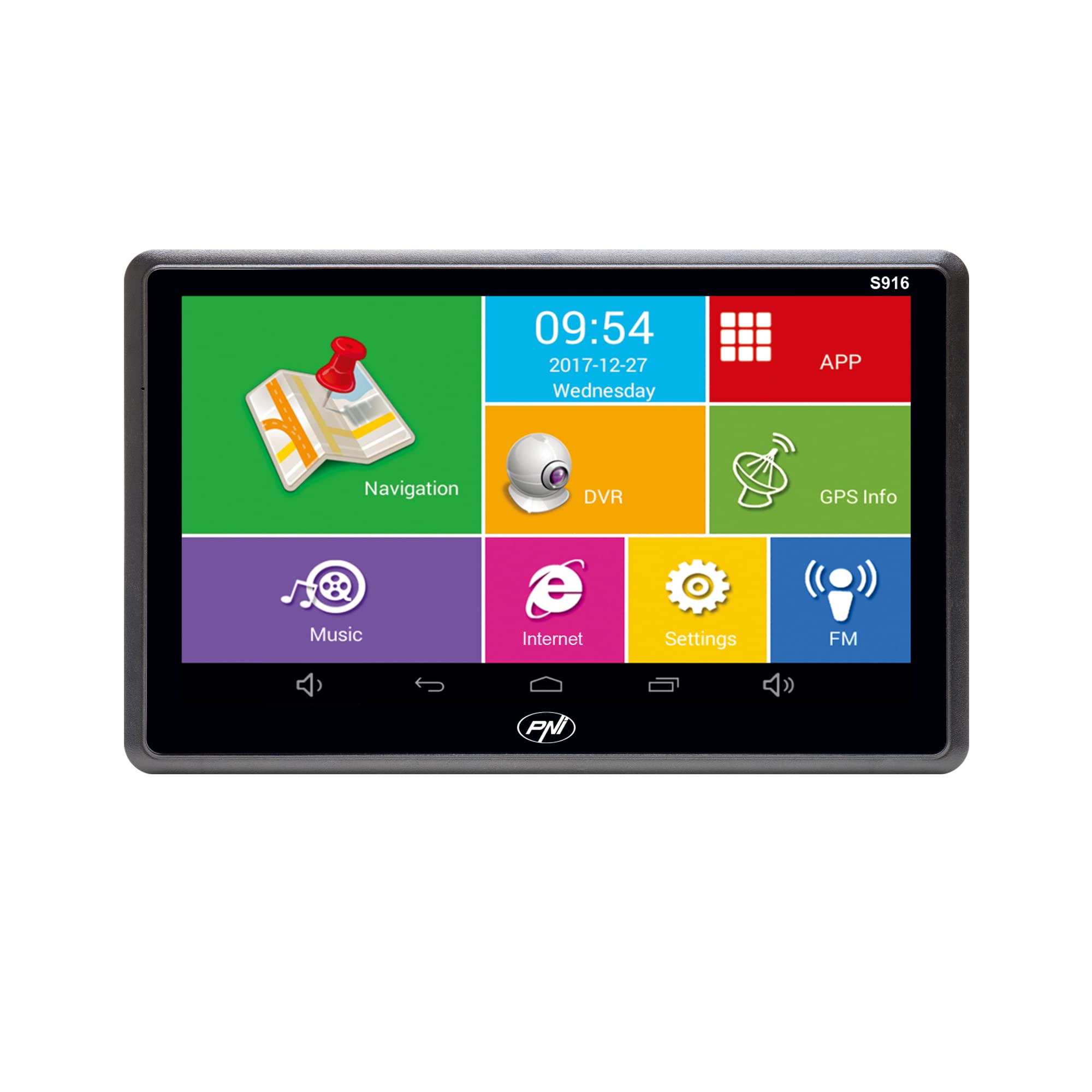 Sistema di navigazione GPS + DVR PNI S916 PRO 7" schermo con Android 6.0, 16 GB di memoria, 1 GB DDR3 RAM