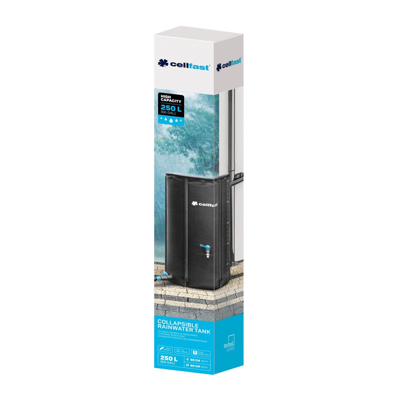 Cellfast Serbatoio dell'acqua piovana pieghevole, maneggevole, leggero, facile da montare, cerniera, alta qualità, capacità 250 l