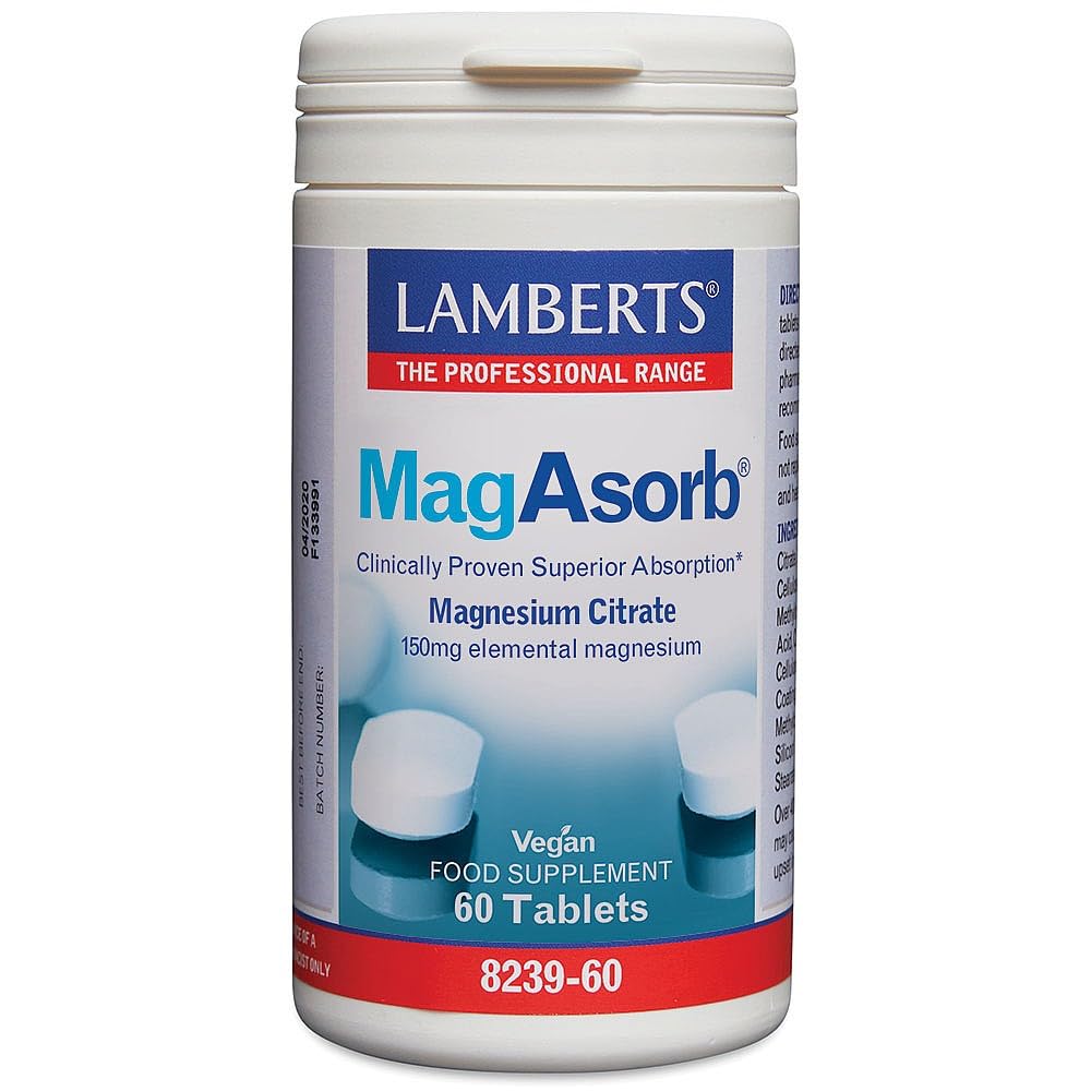 MagAsorb Magnesium – High Absorption Citrate Form – Supports Muscles, Energy & Nervous System – 60 Vegan Tablets