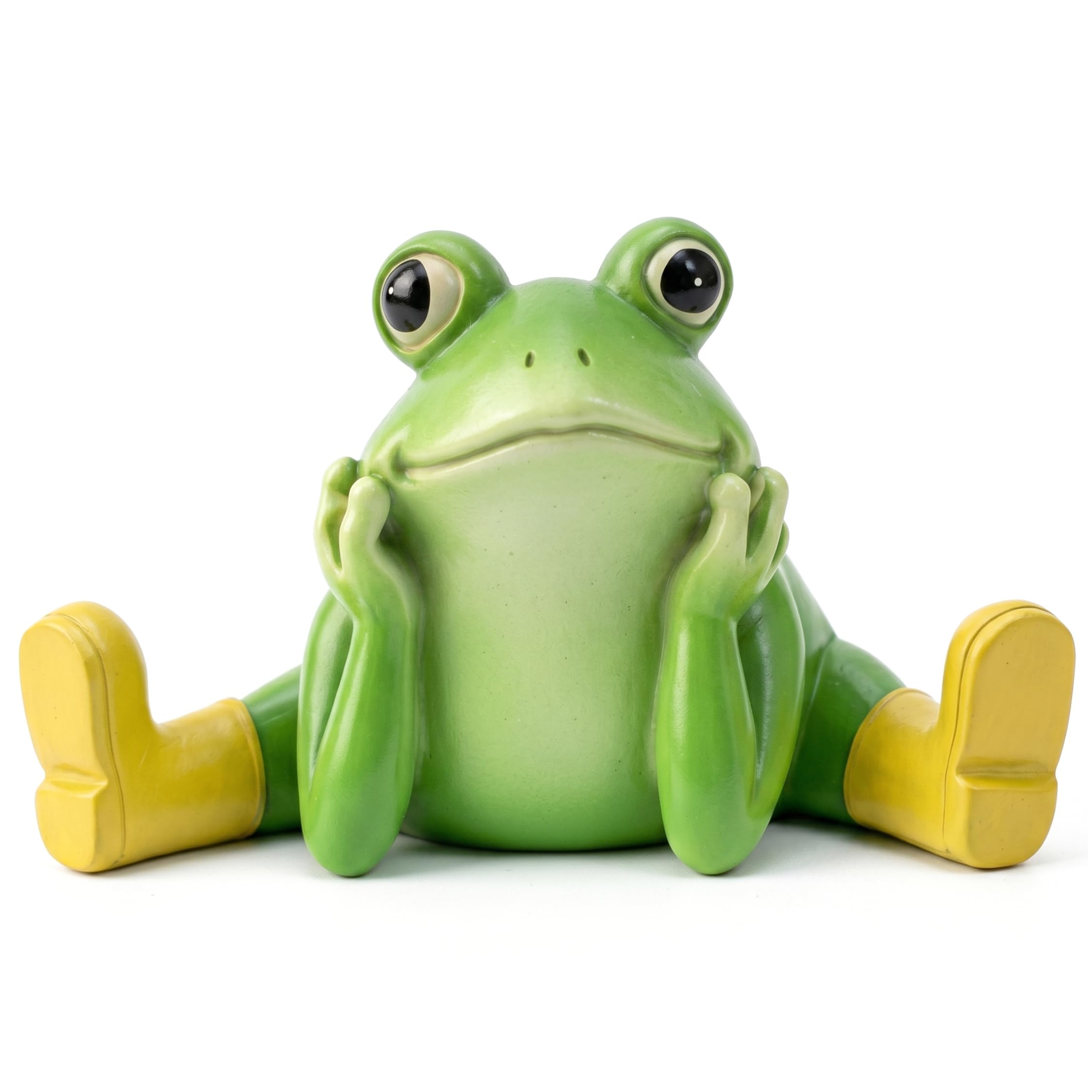BEAHING Frog Garden Statue, Adorable Seated Frog Figurine With Yellow Boots, Patio Decorations Outdoor - Yellowish Green, Garden Decor