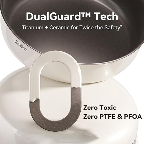 Miniatura 2 de Sartén de cerámica antiadherente  Sartén de 11 pulgadas (5.5 cuartos de galón) con tapa, sartén de acero inoxidable de tres capas reforzado con